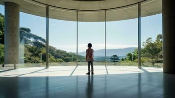 AI generated Person Standing in a Room with Large Windows photo