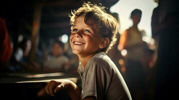 AI generated Young Boy Smiling in Chair photo