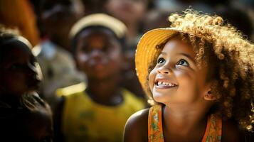 AI generated Young Girl with Curly Hair Wearing a Yellow Hat photo