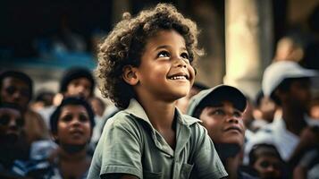 AI generated Young Boy Smiling in Front of a Group photo