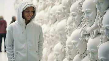 AI generated The Enigmatic Figure Confronting a Wall of Skulls photo