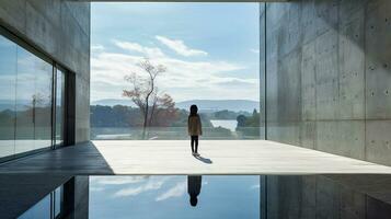 AI generated Person Enjoying the View Through a Spacious Window photo