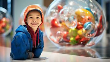 AI generated Young Boy Captivated by a Glass Ball photo