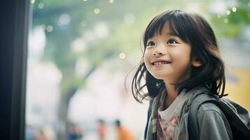 AI generated Little Girl Standing in Front of a Window photo