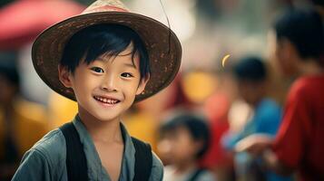 AI generated Young Boy Smiling in a Hat photo