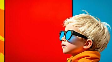 AI generated Young Boy with Blonde Hair Wearing Sunglasses photo