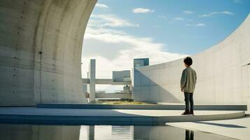 AI generated Man Standing in Front of Building by the Water photo