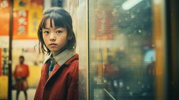 AI generated Young Girl Standing in Front of Glass Door photo