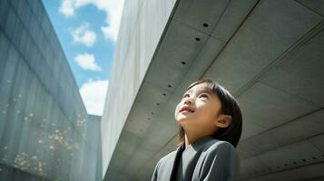 AI generated Little Girl Admiring Majestic Architectural Wonder photo