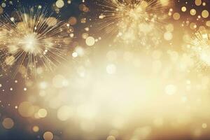 AI generated Gold Vintage Fireworks and bokeh on New Year's Eve and copy space. AI Generated photo