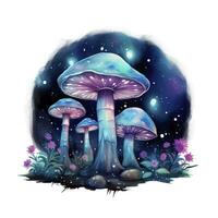 AI generated Watercolor Magical Mushrooms for T-shirt Design. AI Generated photo