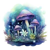 AI generated Watercolor Magical Mushrooms for T-shirt Design. AI Generated photo