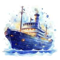 AI generated Night sea ship watercolor style for T-shirt design. AI Generated photo
