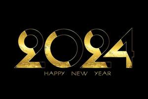 nuevo año 2024 oro frustrar moderno números. decorativo saludo tarjeta 2024 contento nuevo año. lujo creativo Navidad bandera, vector ilustración aislado en negro antecedentes