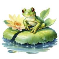 AI generated Frog Floating on a Lily Pad Raft, watercolor for T-shirt Design. AI Generated photo