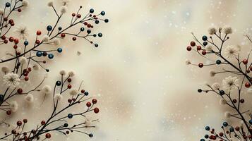 AI Generated minimalistic winter background in beige shades with thin branches and flowers. High quality photo