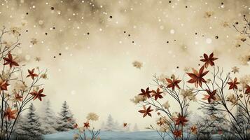 AI Generated minimalistic winter background in beige shades with thin branches and flowers. High quality photo