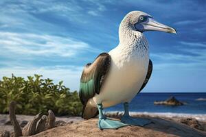 AI generated The rare blue-footed booby rests on the beach. AI Generated photo