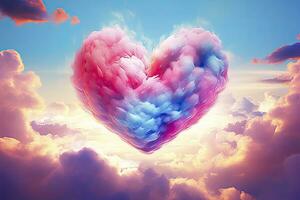 AI generated Beautiful colorful valentine's day heart in the clouds as abstract background. AI Generated photo