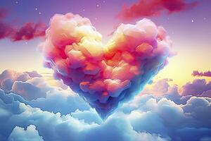 AI generated Beautiful colorful valentine's day heart in the clouds as abstract background. AI Generated photo