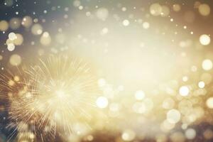 AI generated Gold Vintage Fireworks and bokeh on New Year's Eve and copy space. AI Generated photo