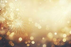 AI generated Gold Vintage Fireworks and bokeh on New Year's Eve and copy space. AI Generated photo