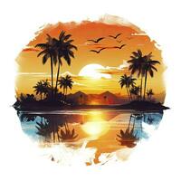 AI generated Tropical sunset for t-shirt design. AI Generated photo