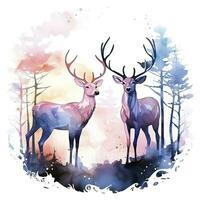 AI generated Colorful Deers in Forest. T-shirt design. AI Generated photo