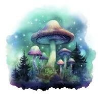 AI generated Watercolor Magical Mushrooms for T-shirt Design. AI Generated photo