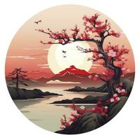 AI generated Cherry blossoms in the sunset background. Japanese tattoo style. AI Generated photo