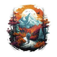 AI generated Vibrant colors wilderness hiking scene for t-shirt. AI Generated photo