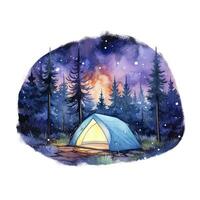 AI generated A Camping Tent in the forest with Night sky, watercolor for T-shirt Design. AI Generated photo