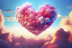 AI generated Beautiful colorful valentine's day heart in the clouds as abstract background. AI Generated photo