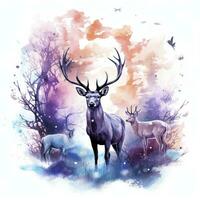 AI generated Colorful Deers in Forest. T-shirt design. AI Generated photo