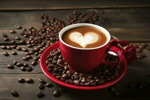 AI generated Valentine's Day Coffee. AI Generated photo