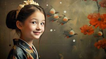 AI generated A Young Girl Adorned with a Delicate Flower photo