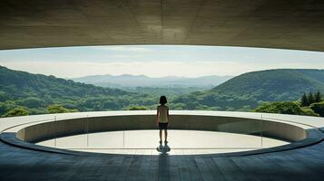 AI generated Woman Gazing Through Circular Window photo