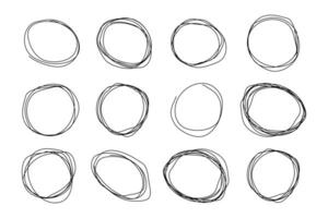 Hand drawn ovals. Set of pen drawing circles. Doodle ellipses. Highlight circle frames. Vector illustration isolated on a white background.