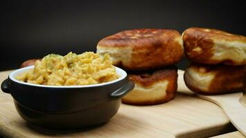 Fried Lenten pies filled with cooked peas inside video