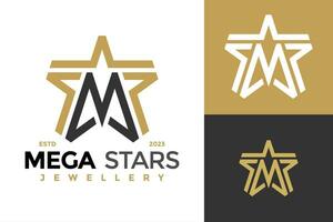 Letter M Mega Stars Logo design vector symbol icon illustration