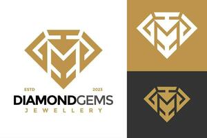 Letter M Diamond Jewellery Logo design vector symbol icon illustration