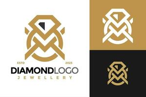 Modern Letter M Diamond Jewellery Logo design vector symbol icon illustration