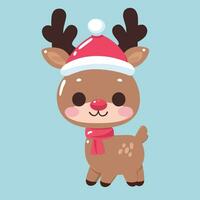 reindeer with Santa hat. Cute Christmas Reindeer Cartoon vector illustration.