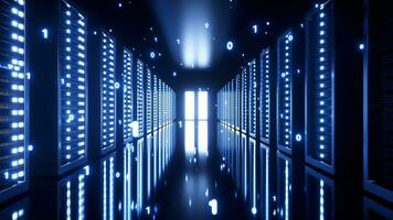 Blue server room, Big data and Internet communication technology, 3d rendering. video