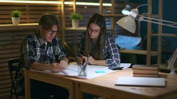 Creative Business Team, Business Project, Hipster Businessmen, Remote Work, Freelance Working. Creative team working on a drawing while sitting at the table video