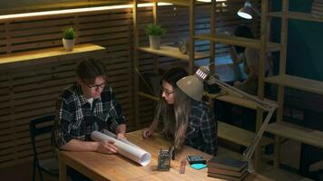 Creative Business Team, Business Project, Hipster Businessmen, Remote Work, Freelance Working. Two businessmen working on a drawing in the office video