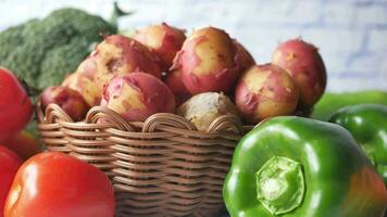 Close up of slice of raw potato in a bowl , video