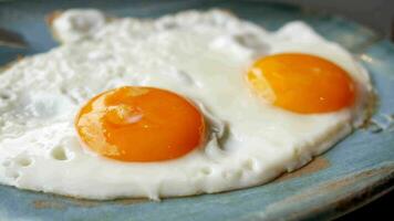 Fried eggs in the plate close up , video