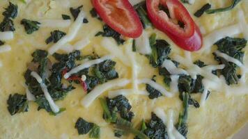 fermer de herbe Oeuf omelette avec fromage sur table video