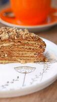 caramel cake and coffee cup on table video